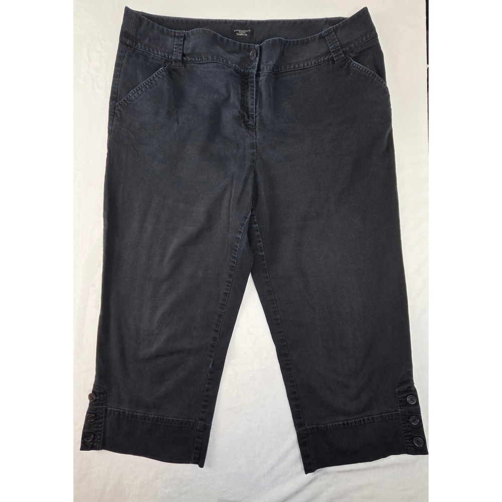 Charter Club Women 18W Black Classic Fit Capri Pants Button Hem Stretch Casual